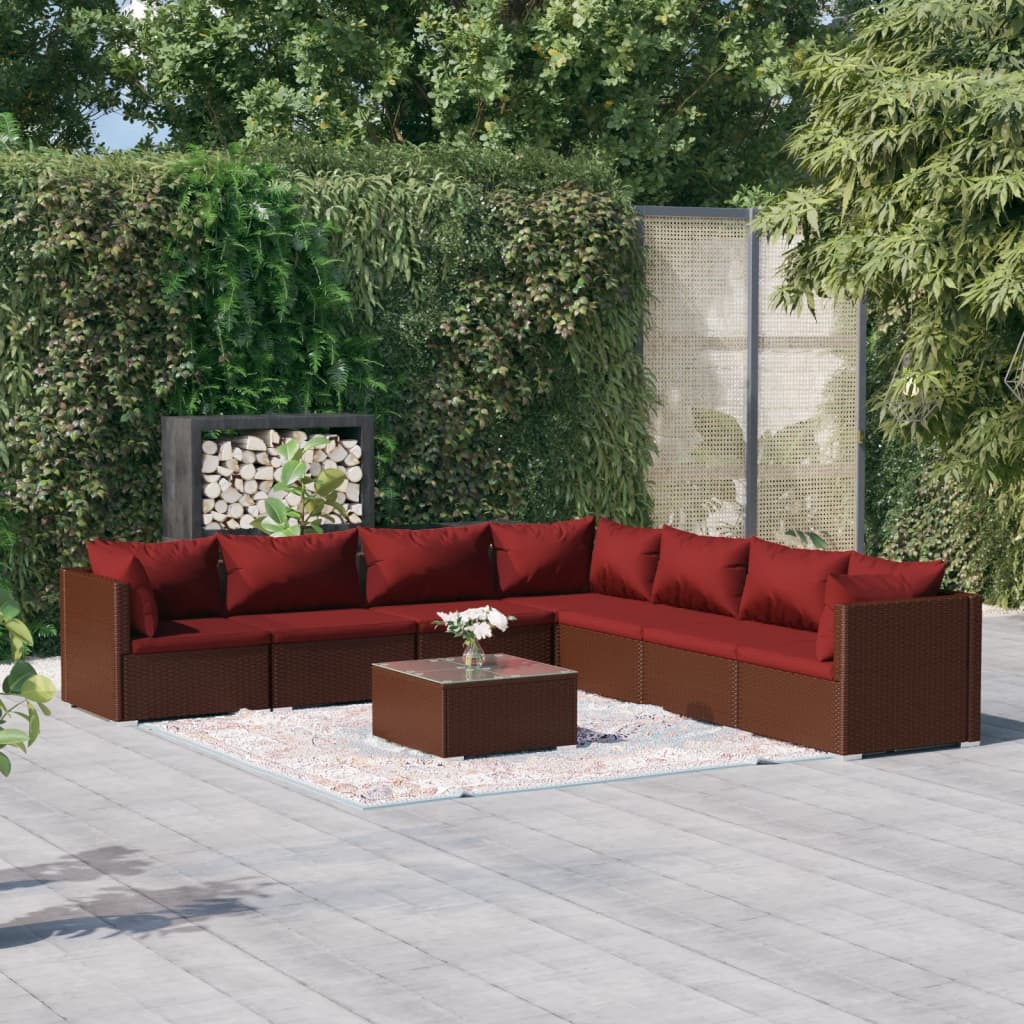 8-tlg. Garten-Lounge-Set mit Kissen Poly Rattan Braun