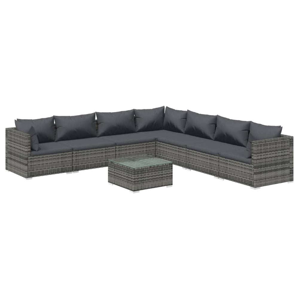 vidaXL Salon de jardin 8 pcs avec coussins résine tressée Gris