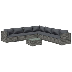 8-tlg. Garten-Lounge-Set mit Kissen Poly Rattan Grau