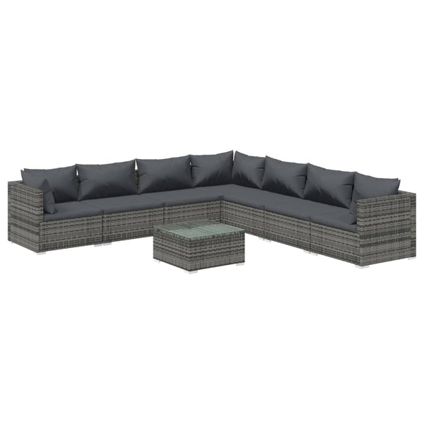 8-tlg. Garten-Lounge-Set mit Kissen Poly Rattan Grau