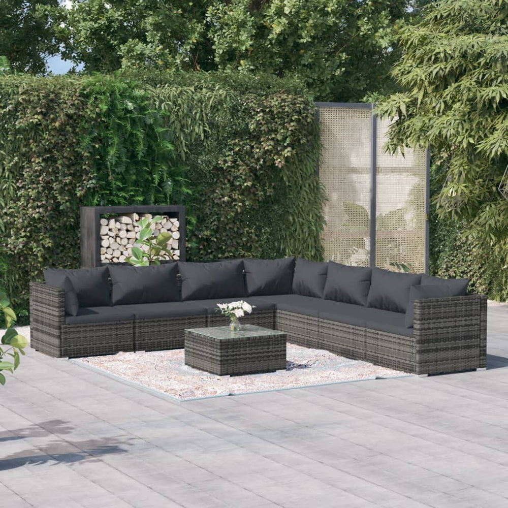 vidaXL Salon de jardin 8 pcs avec coussins résine tressée Gris