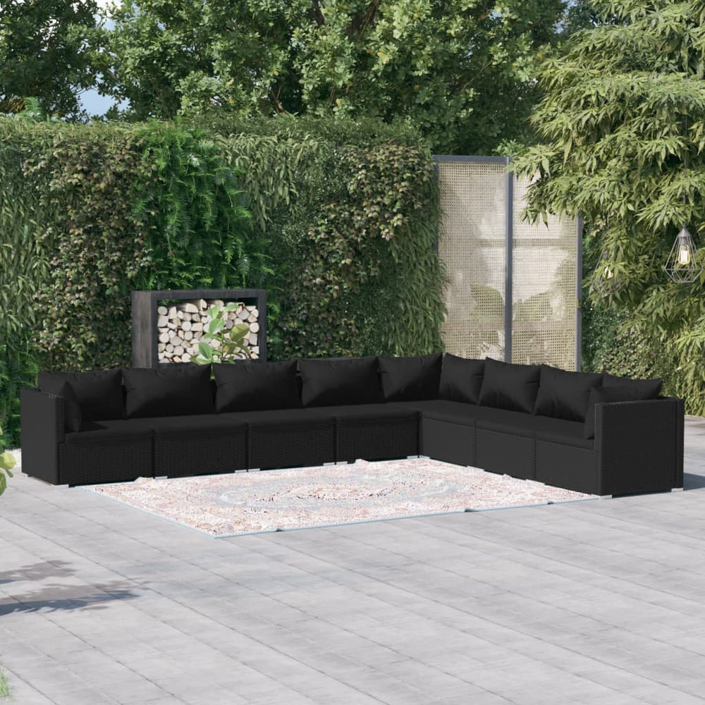vidaXL Salon de jardin 8 pièces avec coussins résine tressée noir