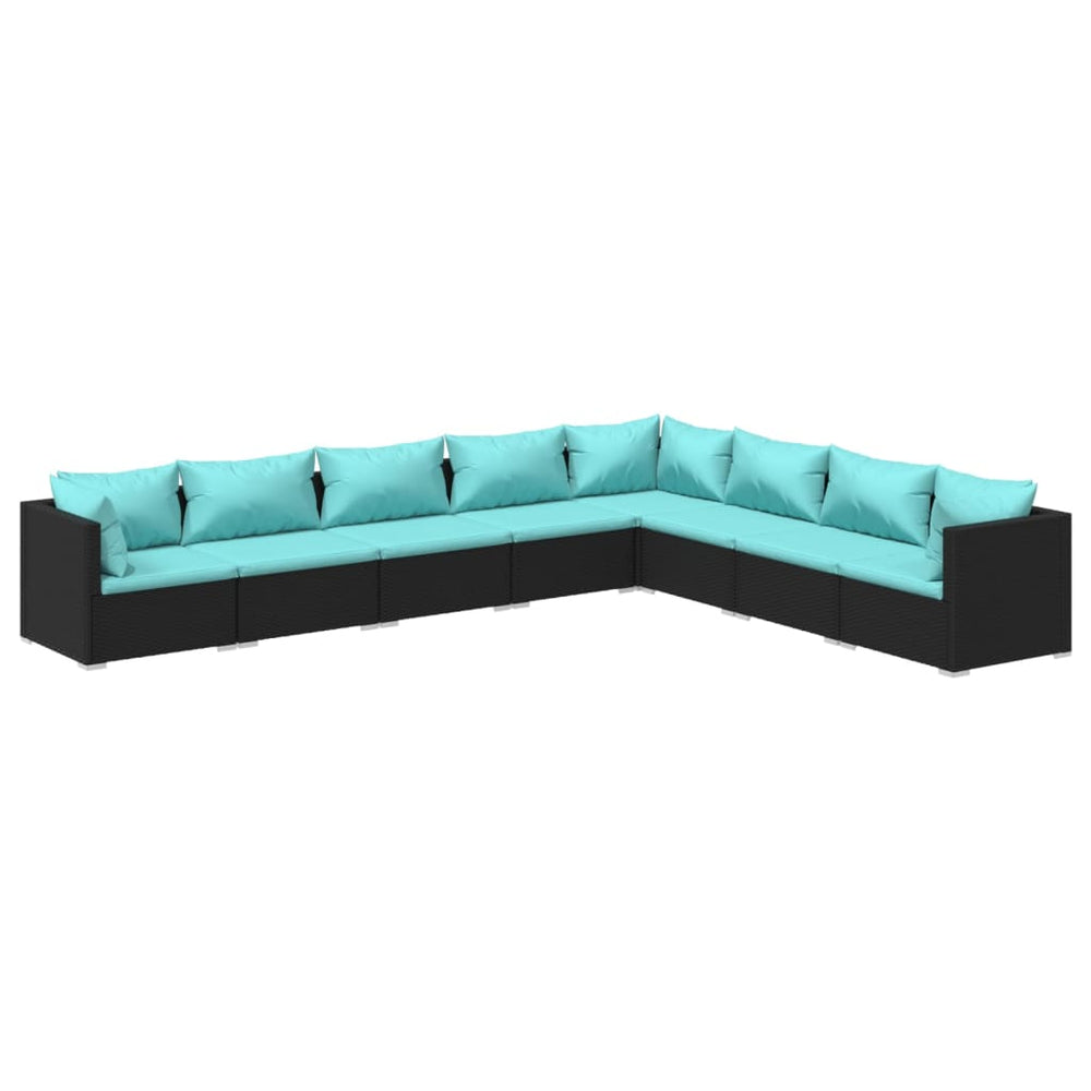 vidaXL Salon de jardin 8 pièces avec coussins résine tressée noir