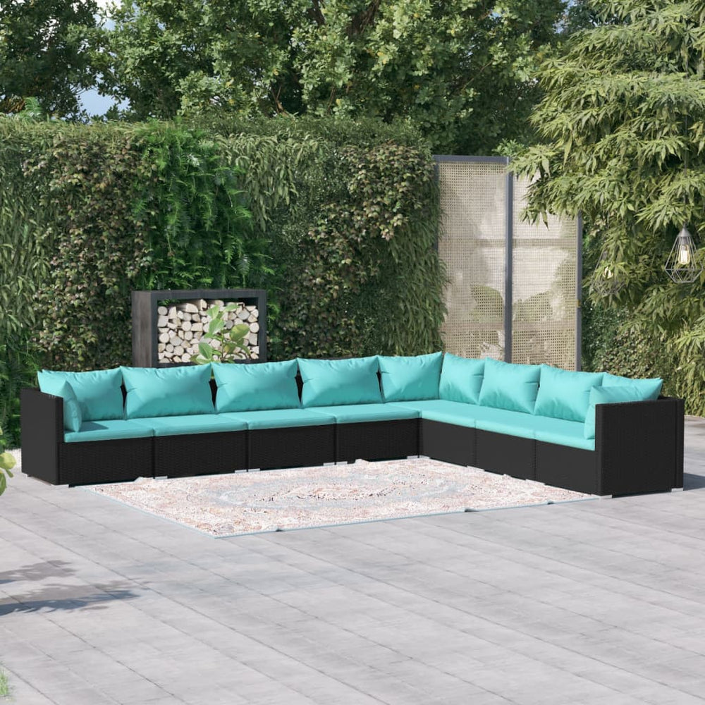 vidaXL Salon de jardin 8 pièces avec coussins résine tressée noir