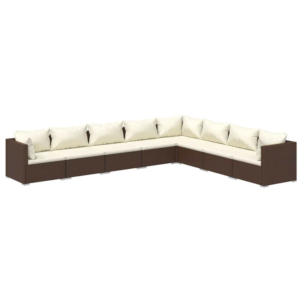 vidaXL Salon de jardin 8 pcs avec coussins résine tressée marron