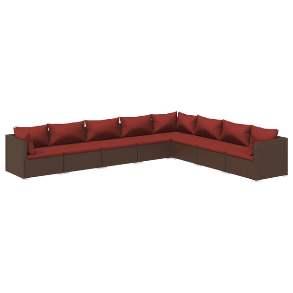 8-tlg. Garten-Lounge-Set mit Kissen Poly Rattan Braun