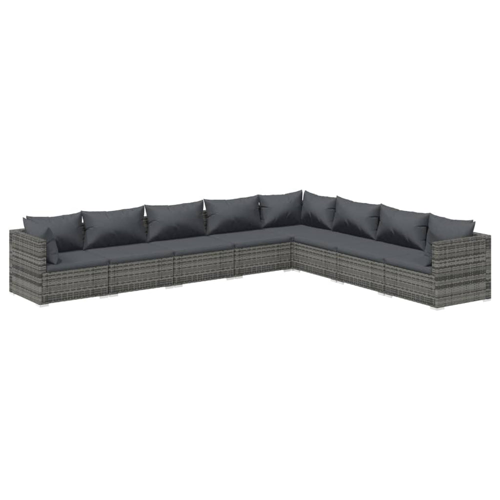 vidaXL Salon de jardin 8 pcs avec coussins résine tressée Gris