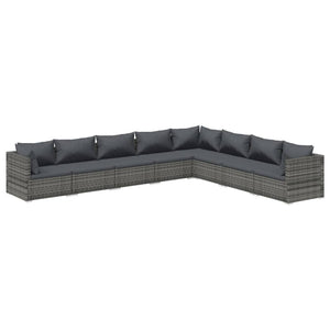 8-tlg. Garten-Lounge-Set mit Kissen Poly Rattan Grau