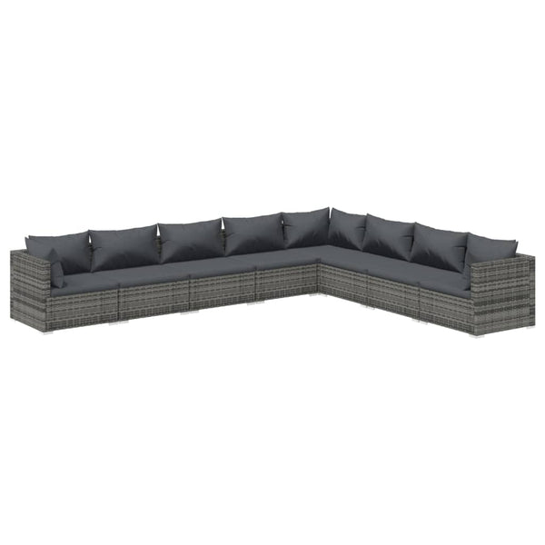8-tlg. Garten-Lounge-Set mit Kissen Poly Rattan Grau