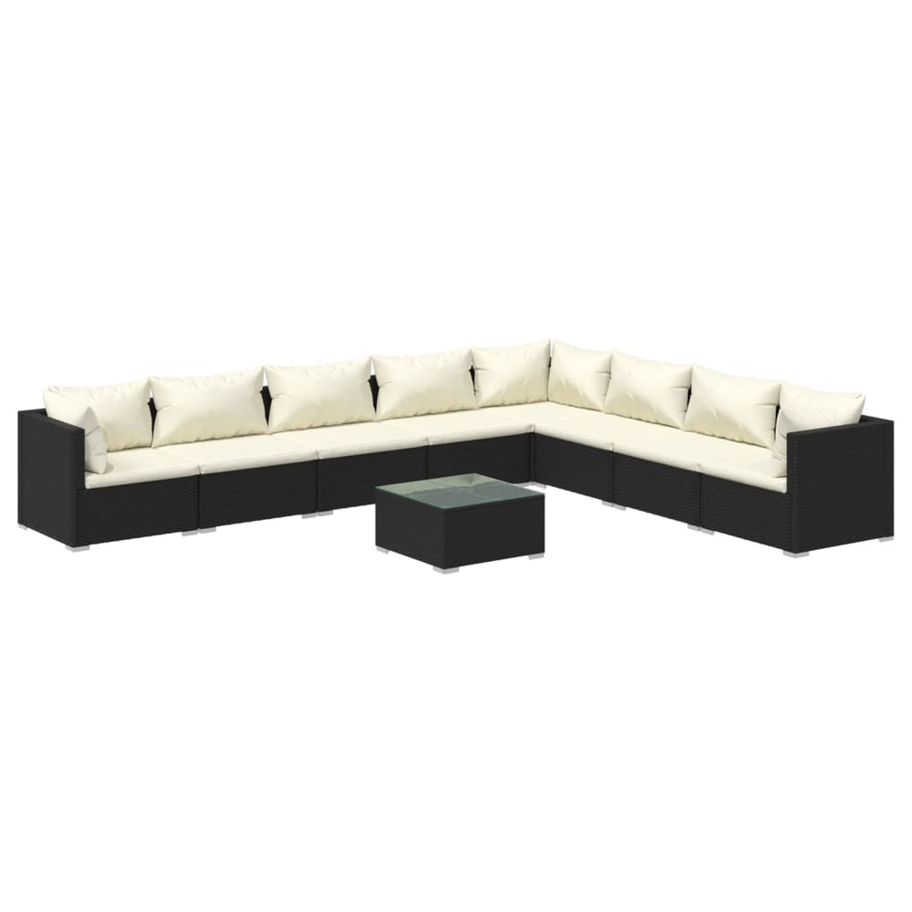 vidaXL Salon de jardin 9 pcs avec coussins résine tressée noir