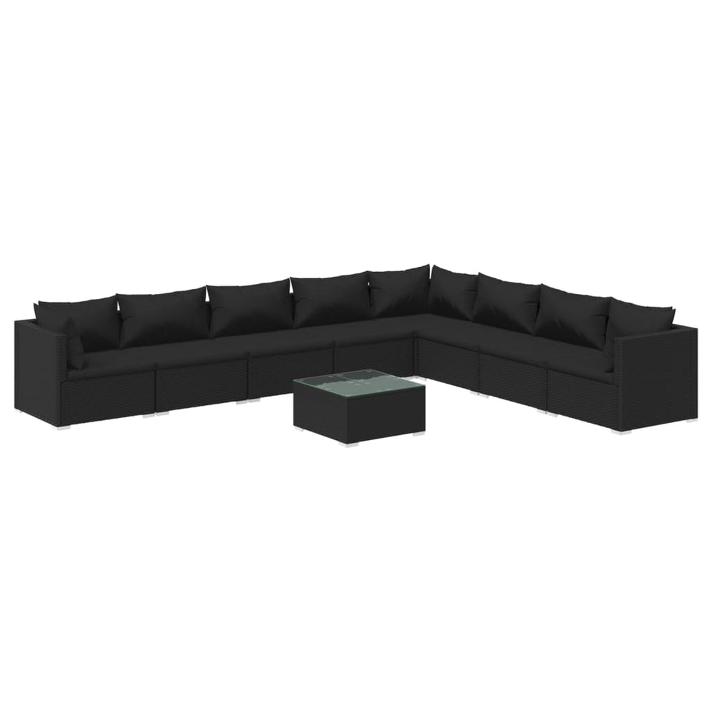 vidaXL Salon de jardin 9 pcs avec coussins résine tressée noir