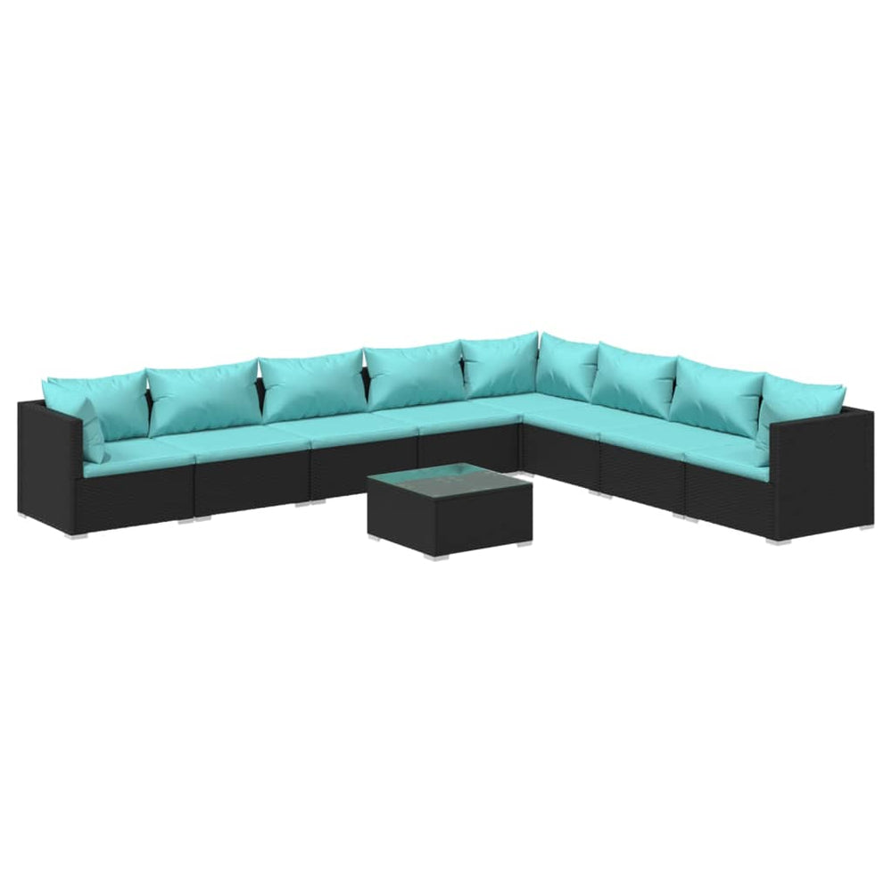 vidaXL Salon de jardin 9 pcs avec coussins résine tressée noir