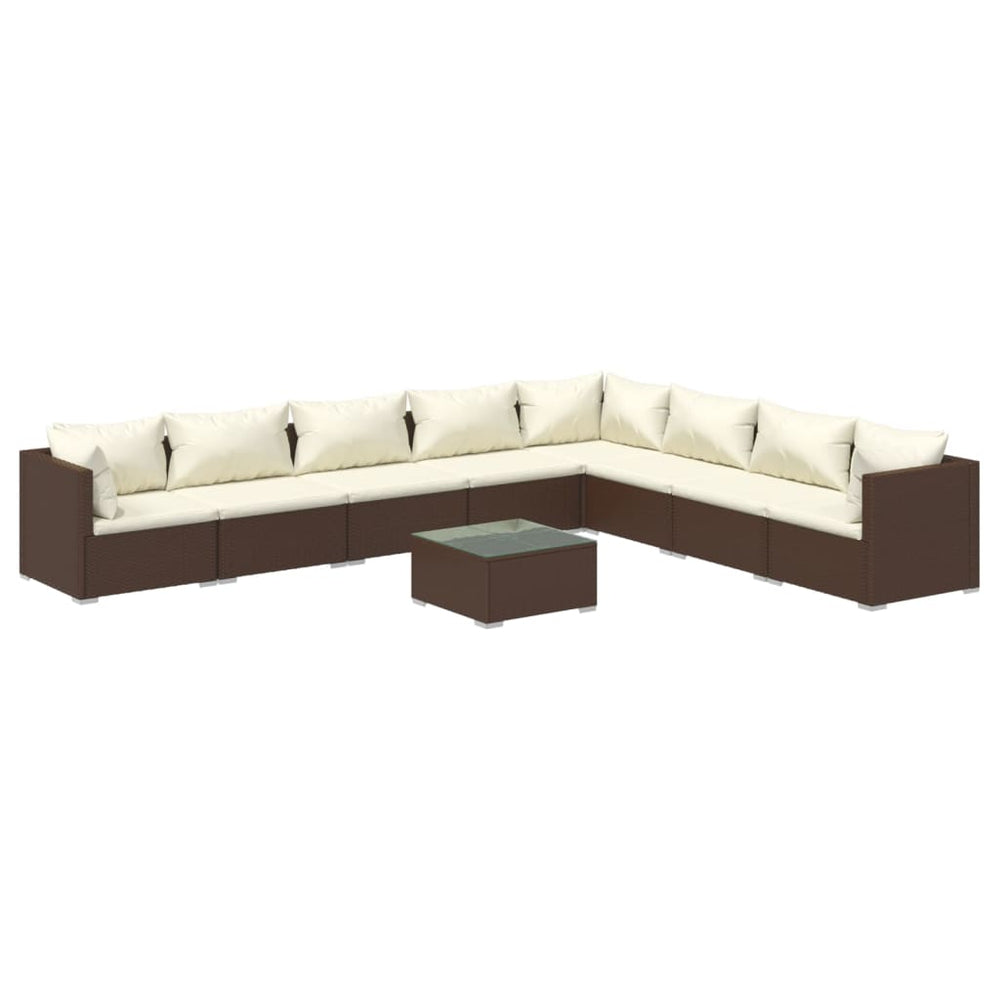 vidaXL Salon de jardin 9 pcs avec coussins résine tressée marron