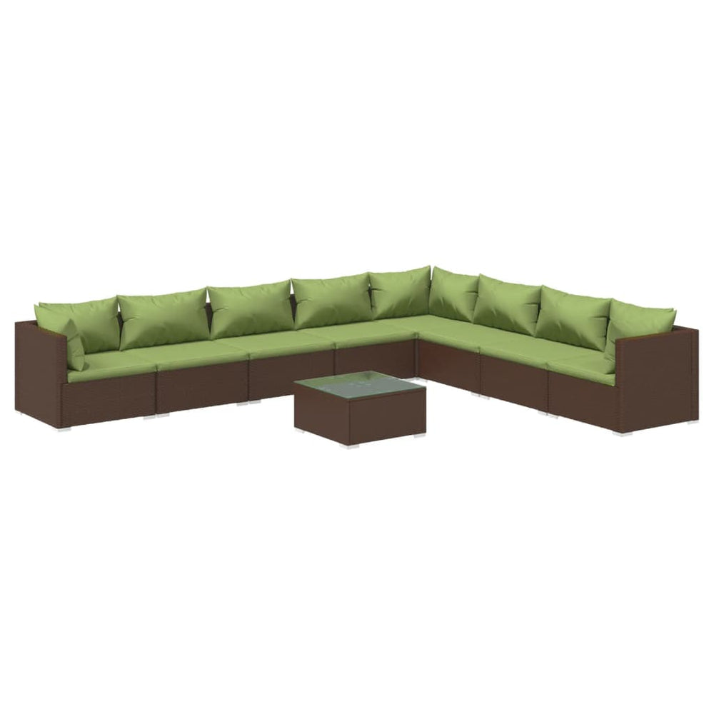 vidaXL Salon de jardin 9 pcs avec coussins résine tressée marron