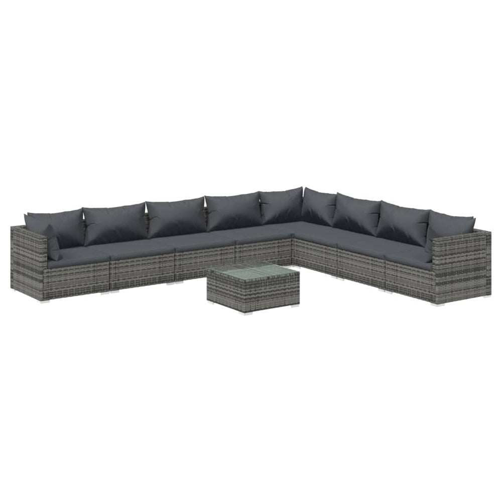 vidaXL Salon de jardin 9 pcs avec coussins résine tressée gris