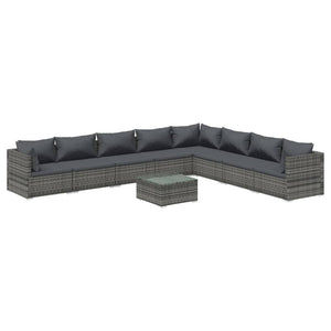 9-tlg. Garten-Lounge-Set mit Kissen Poly Rattan Grau