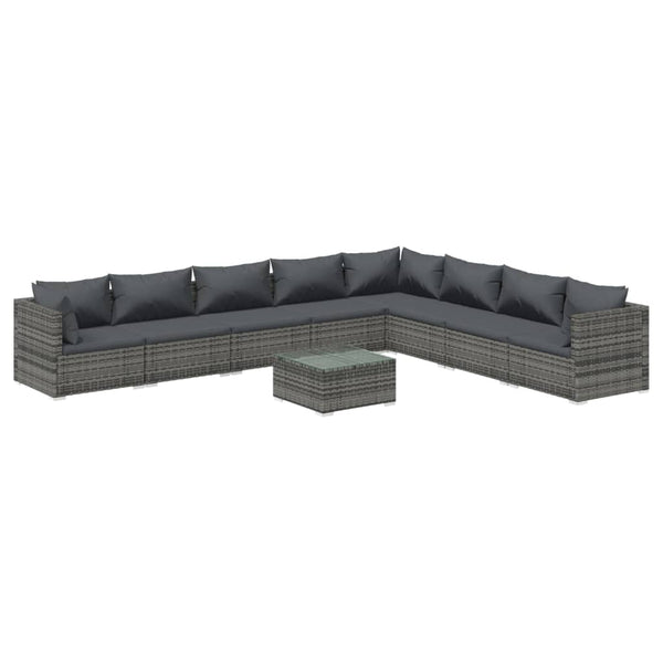 9-tlg. Garten-Lounge-Set mit Kissen Poly Rattan Grau