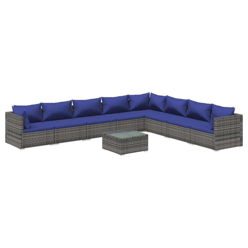 vidaXL Salon de jardin 9 pcs avec coussins résine tressée gris