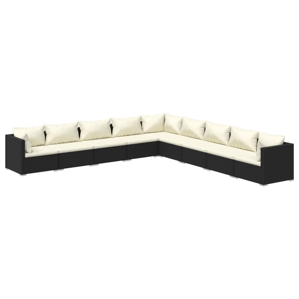 vidaXL Salon de jardin 9 pcs avec coussins résine tressée noir