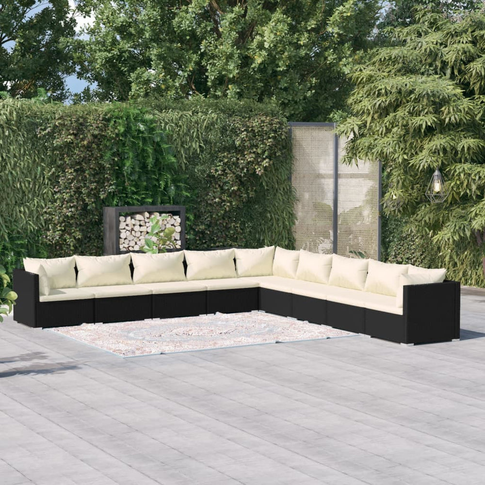 vidaXL Salon de jardin 9 pcs avec coussins résine tressée noir
