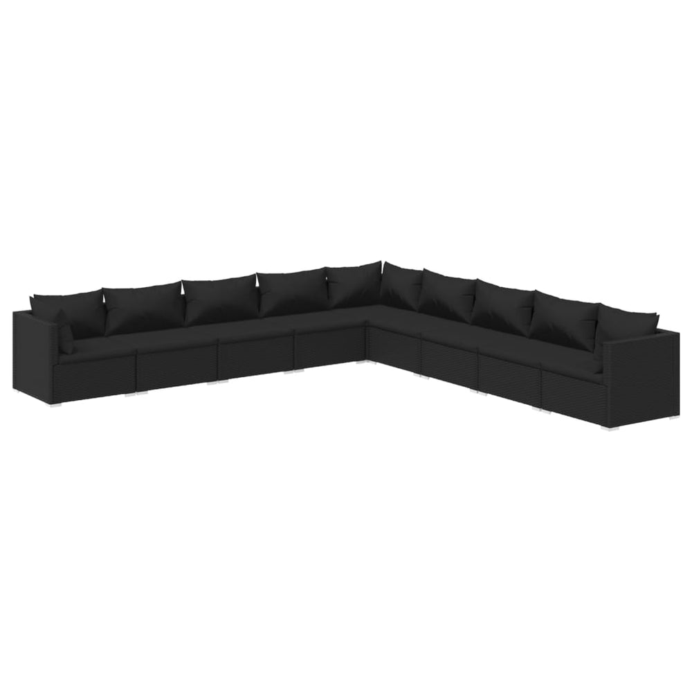 vidaXL Salon de jardin 9 pcs avec coussins résine tressée noir