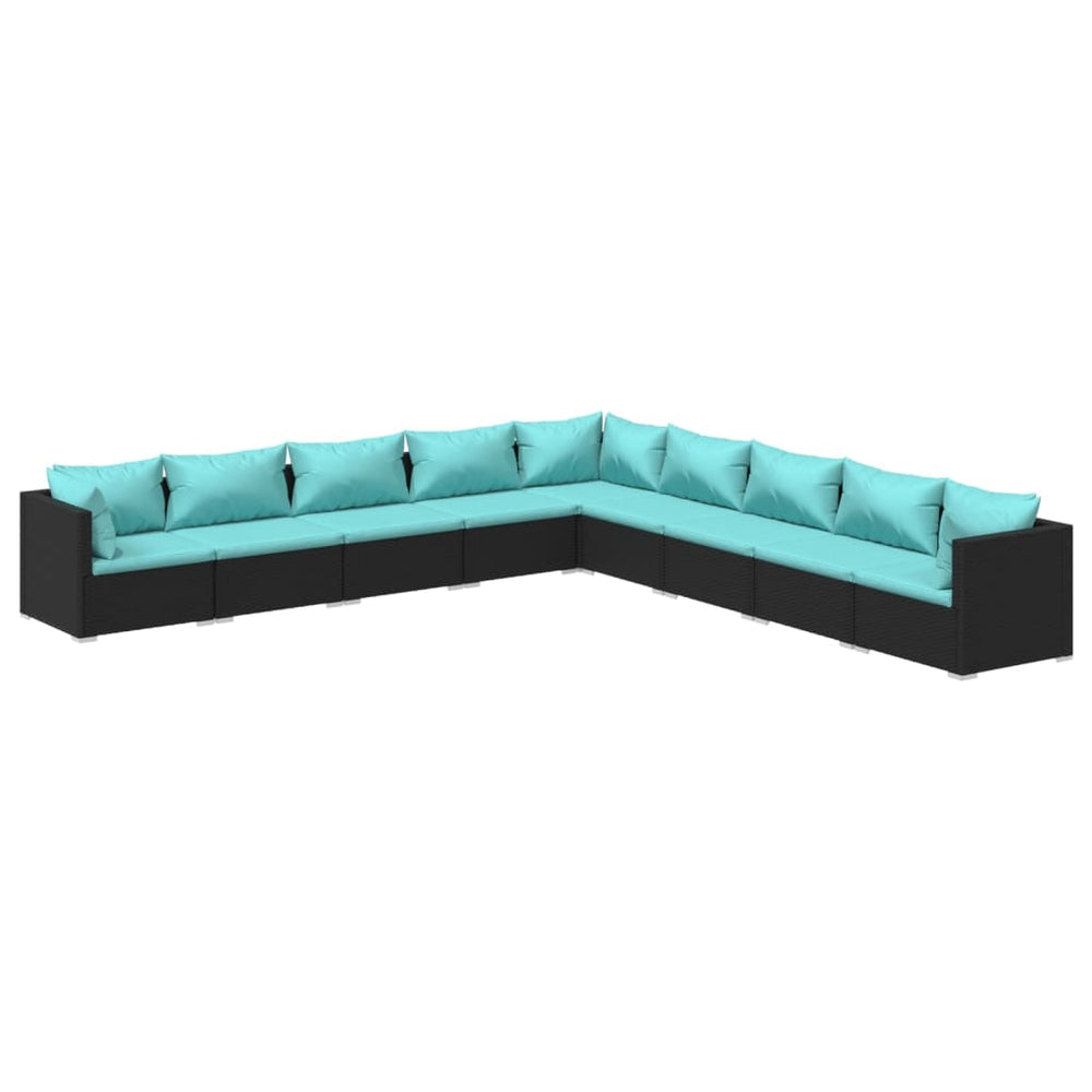 vidaXL Salon de jardin 9 pcs avec coussins résine tressée noir