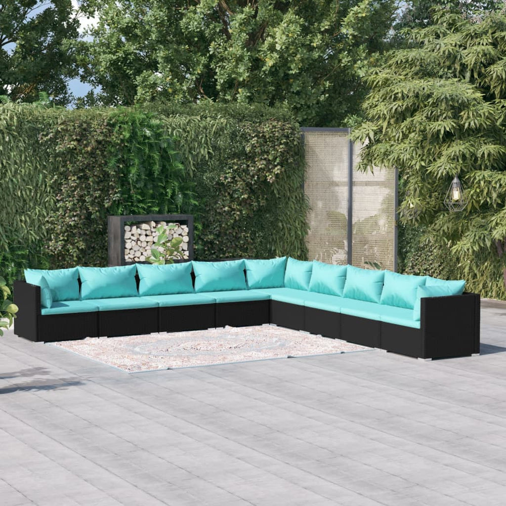 vidaXL Salon de jardin 9 pcs avec coussins résine tressée noir
