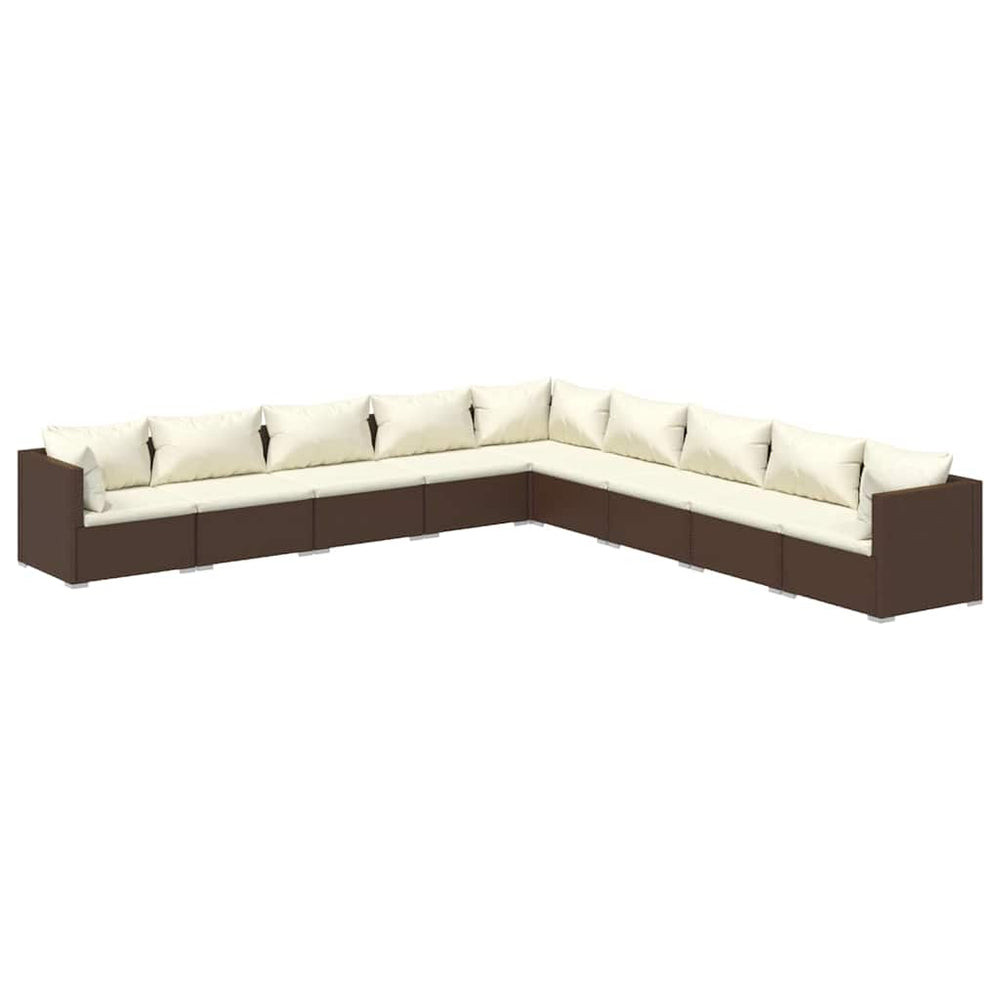 vidaXL Salon de jardin 9 pcs avec coussins résine tressée marron