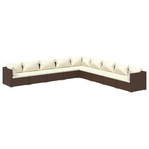 9-tlg. Garten-Lounge-Set mit Kissen Poly Rattan Braun