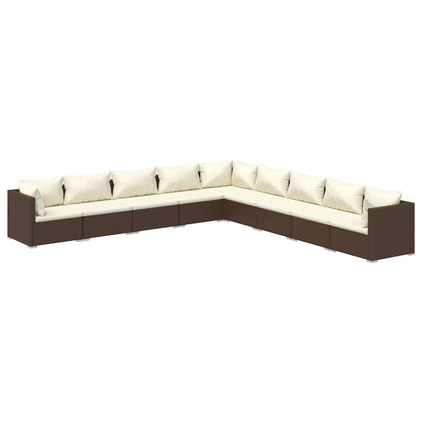 9-tlg. Garten-Lounge-Set mit Kissen Poly Rattan Braun
