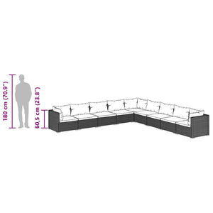 9-tlg. Garten-Lounge-Set mit Kissen Poly Rattan Braun