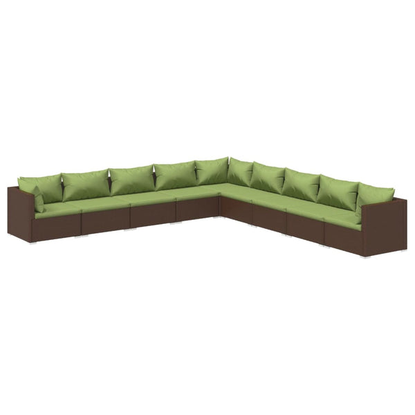 9-tlg. Garten-Lounge-Set mit Kissen Poly Rattan Braun
