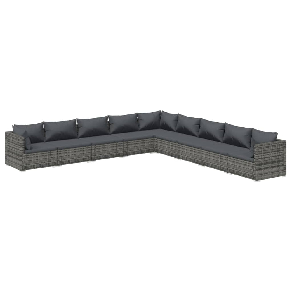 vidaXL Salon de jardin 9 pcs avec coussins résine tressée gris