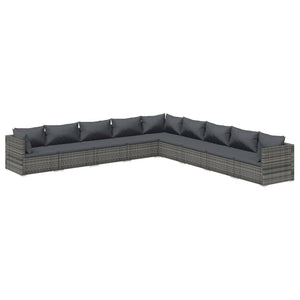 9-tlg. Garten-Lounge-Set mit Kissen Poly Rattan Grau