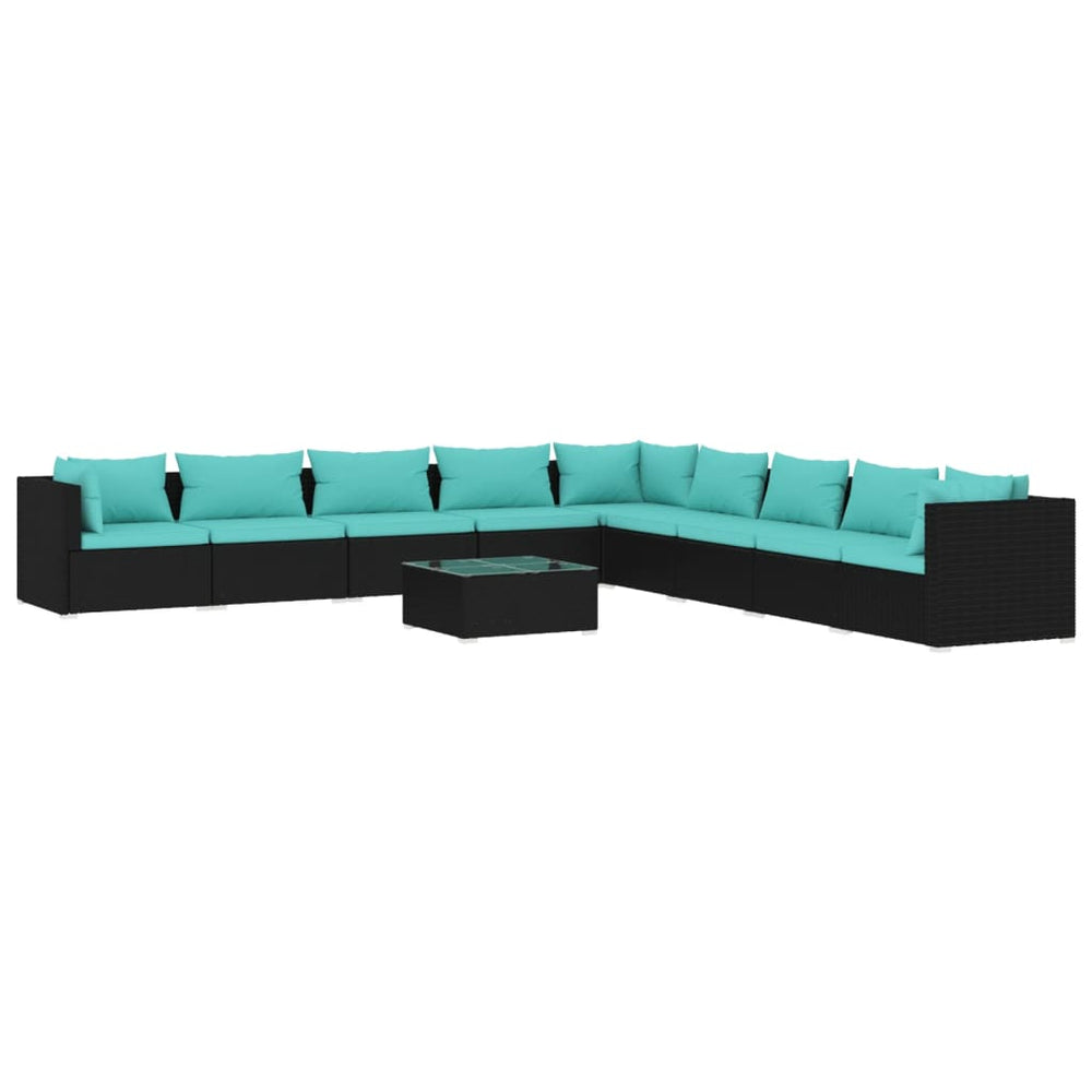 10-tlg. Garten-Lounge-Set mit Kissen Poly Rattan Schwarz