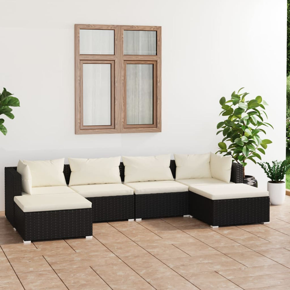 vidaXL Salon de jardin 6 pcs avec coussins résine tressée noir
