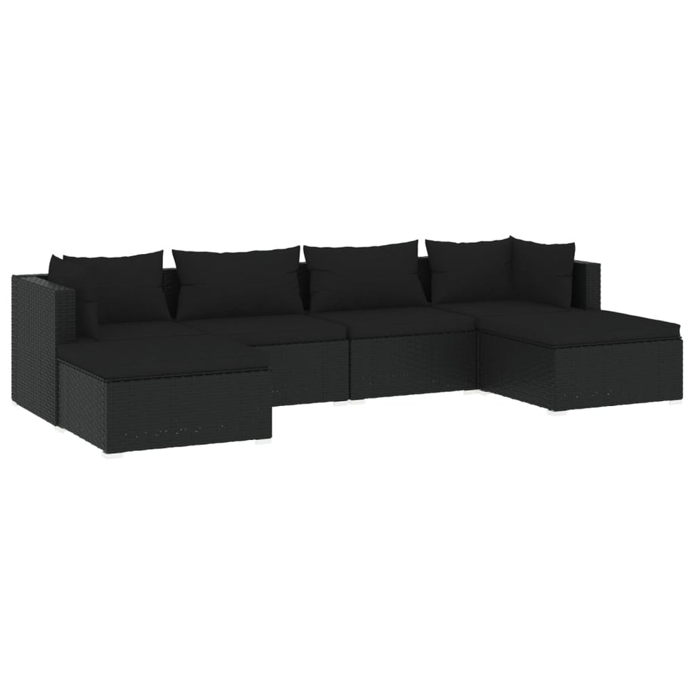 vidaXL Salon de jardin 6 pcs avec coussins résine tressée noir