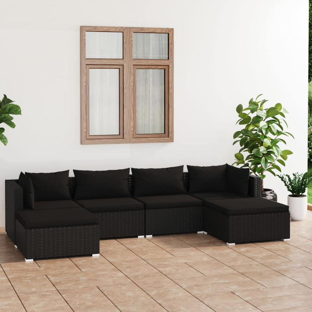 vidaXL Salon de jardin 6 pcs avec coussins résine tressée noir