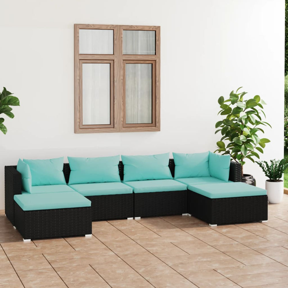 vidaXL Salon de jardin 6 pcs avec coussins résine tressée noir