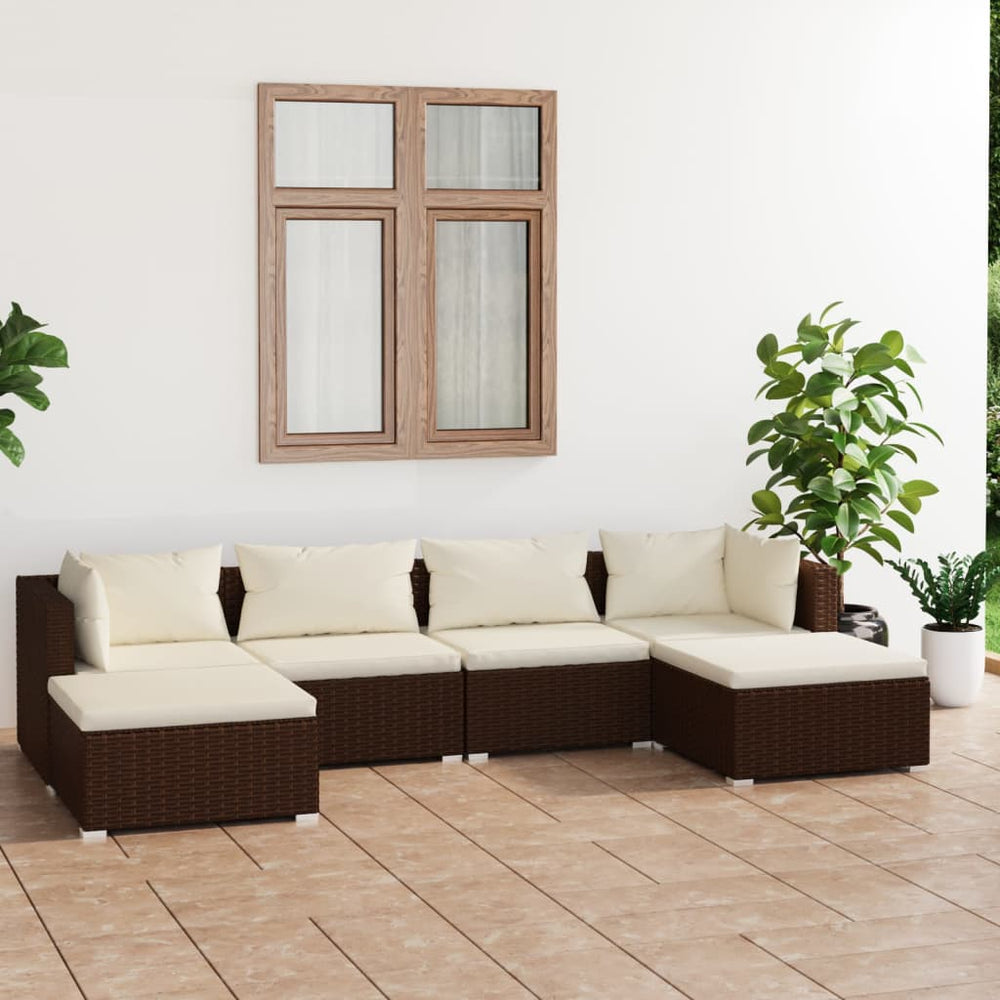 vidaXL Salon de jardin 6 pcs avec coussins résine tressée marron