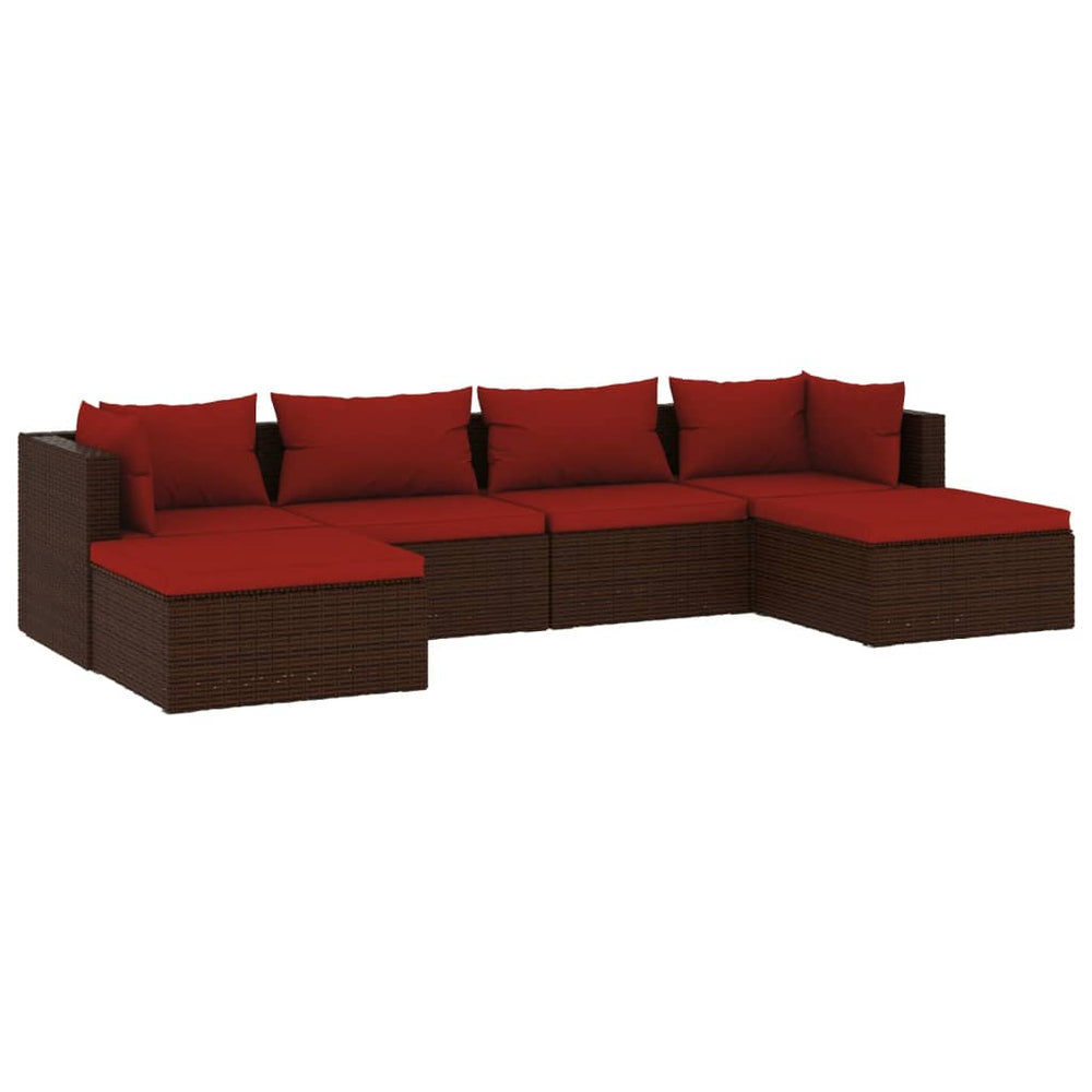 vidaXL Salon de jardin 6 pcs avec coussins résine tressée Marron