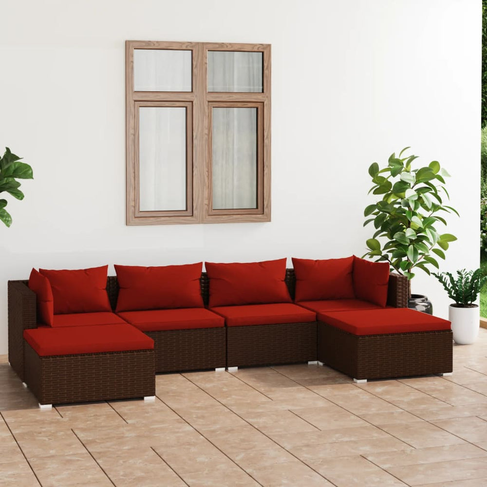 vidaXL Salon de jardin 6 pcs avec coussins résine tressée Marron