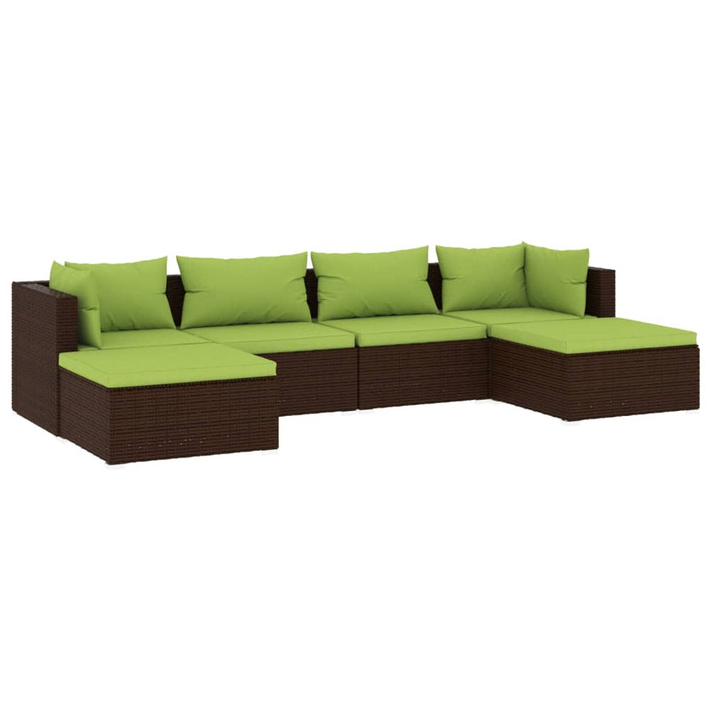 vidaXL Salon de jardin 6 pcs avec coussins résine tressée Marron