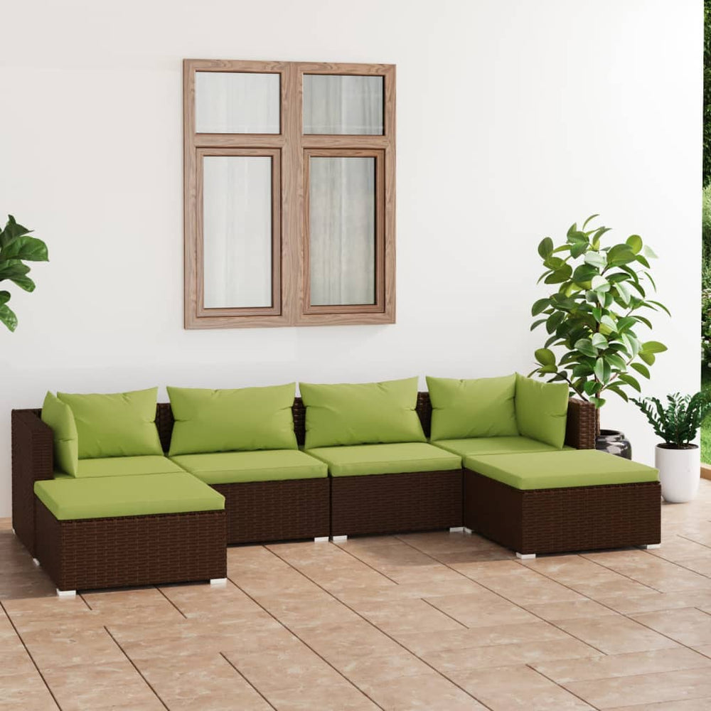 vidaXL Salon de jardin 6 pcs avec coussins résine tressée Marron