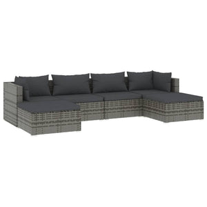 6-tlg. Garten-Lounge-Set mit Kissen Poly Rattan Grau