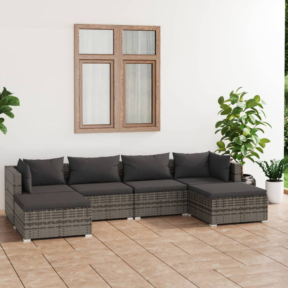 vidaXL Salon de jardin 6 pcs avec coussins résine tressée gris