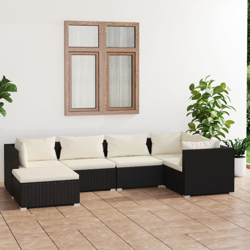 vidaXL Salon de jardin 6 pcs avec coussins résine tressée noir