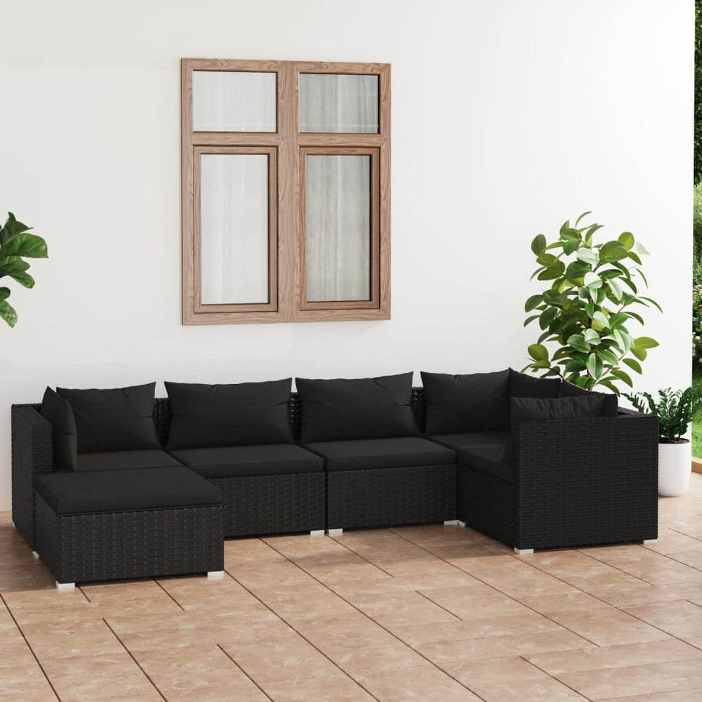 vidaXL Salon de jardin 6 pcs avec coussins résine tressée noir