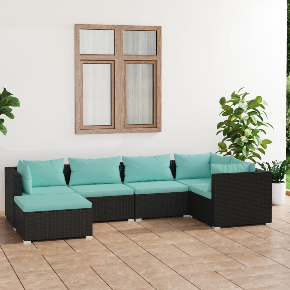 vidaXL Salon de jardin 6 pcs avec coussins résine tressée noir