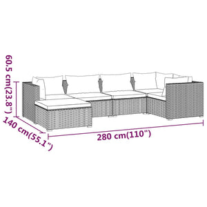 vidaXL Salon de jardin 6 pcs avec coussins résine tressée marron